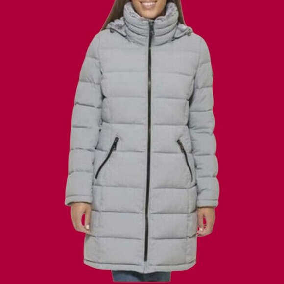 Andrew Marc Womens Parka Jacket Fur Lined Hood Jacket Zip Pockets Silver Xlarge - Picture 1 of 16